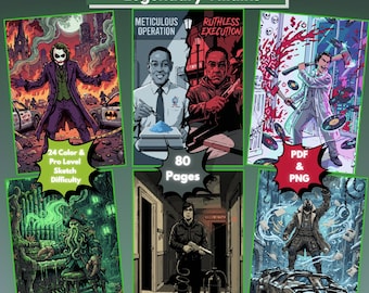 Villains Color by Number Book, 40 Legendary Movie & TV Villain-Inspired Scenes, PDF, PNG, Procreate