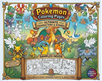 Libro para colorear de Pokémon / 45 personajes increíbles y escenas únicas para una diversión sin fin