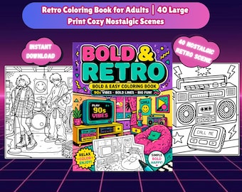 Libro para colorear con diseños retro llamativos: 40 escenas nostálgicas (descarga digital)
