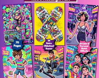 Retro Y2K Color by Number Book, 35 Nostalgic Scenes, 24-Color Advanced Challenge (PDF Download)