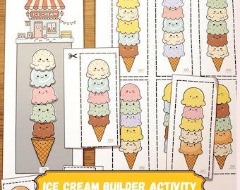 Ice Cream Builder Activity – Printable PDF, Preschool & Pre-K, Fine Motor Skills, Montessori, Matching Game