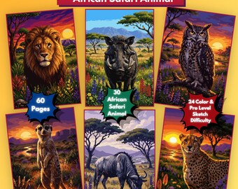 African Safari Animals Color by Number, 30 Wildlife Masterpieces, 60 Advanced Coloring Pages