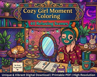 Cozy Girl Moments Coloring Book | 40 Bold and Easy Relaxing Self-Care Pages Printable