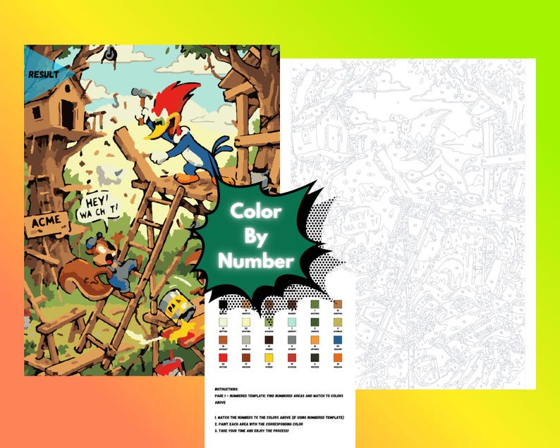 Retro Cartoon Color by Number Book, 50 Pages, Classic Animation ...