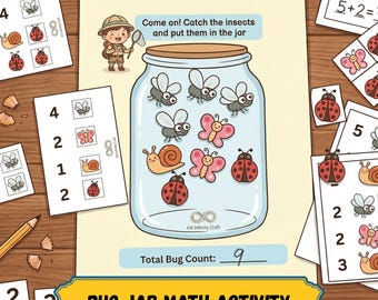 Bug Jar Math Activity, Insects Counting Game, Preschool, Kindergarten, Printable PDF