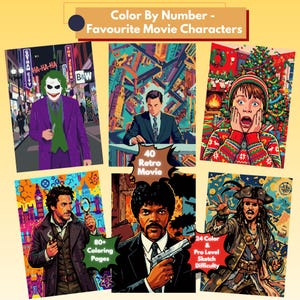Leggende del cinema: colora con i numeri, oltre 80 pagine da colorare con personaggi e scene retrò, PDF a 24 colori