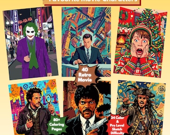 Movie Legends Color by Number, 80+ Retro Character & Scene Coloring Pages, 24-Color PDF