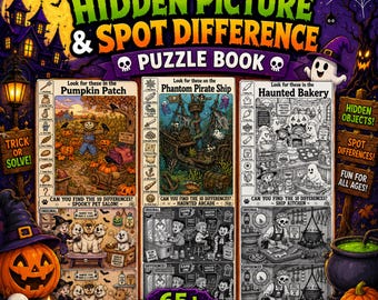 Halloween Hidden Picture & Spot the Difference Puzzle Book, Spooky Activity PDF (65+ Puzzles)