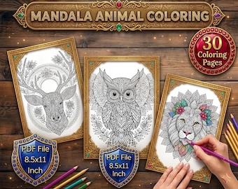 Whimsical Animal Mandalas | 30 Coloring Pages