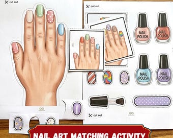 Nail Art Matching Activity, Nail Salon Game, Color & Pattern, Preschool Learning, Printable PDF