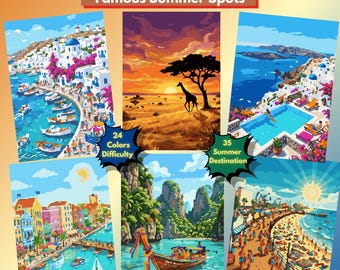 Summer Vacation Destinations Color by Number Book, 35 Scenes, 24 Colors (PDF Download)
