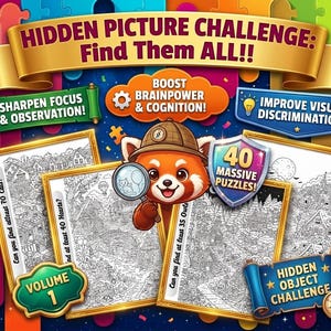 Hidden Picture Coloring Puzzle Book for Kids & Adults | 40 Brain Activity Pages