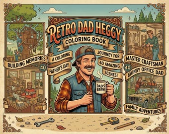 Heggy, papá retro / 40 páginas para colorear con temática nostálgica para papás / Regalo del Día del Padre