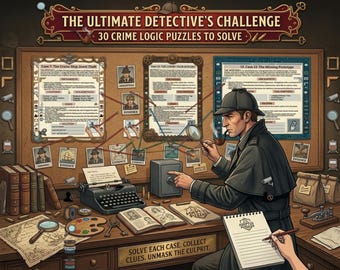 30 Crime Puzzles Printable | Logic Detective Mystery Game |Solve the Case Deduction Challenges