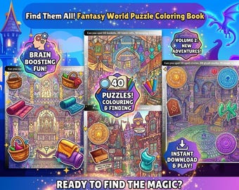 Fantasy Hidden Object Coloring Puzzle Book | 40 Unique Magical Scenes (Digital Download Vol 2.0)