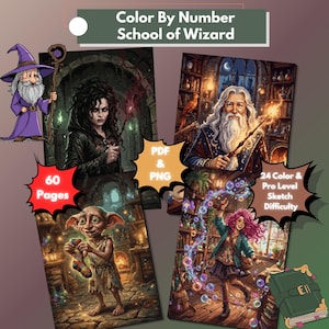 Wizard School Color By Number, 30 Enchanted Wizard Portraits Procreate, (Digital Download)