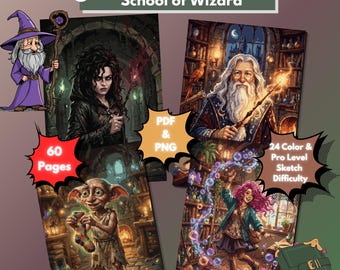Wizard School Color By Number, 30 Enchanted Wizard Portraits Procreate, (Digital Download)