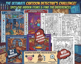Libro de rompecabezas de detectives / Actividad de objetos ocultos, misterios de encontrar las diferencias para niños y adultos