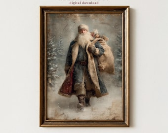 Vintage Santa Claus Art Print – Rustic Christmas Decor (Digital Download)