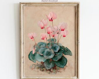 Vintage Cyclamen Flower Art Print - Botanical Floral Wall Decor (Digital Download)
