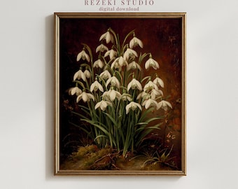 Antique Snowdrop Botanical Print - Vintage Floral Illustration (Digital Download)