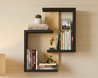 Handmade Wooden Wall Shelf: Rustic Fir Wood Floating Bookshelf