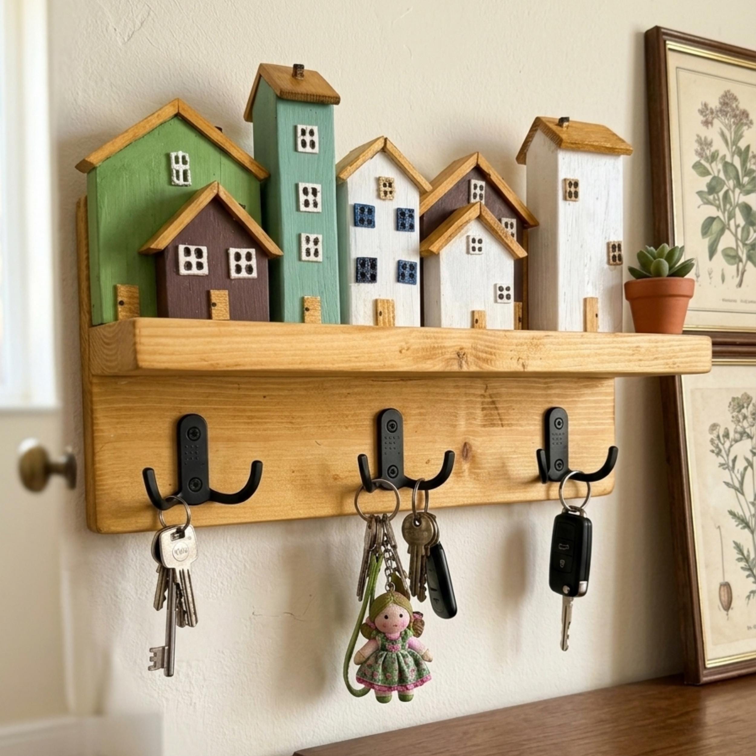 Handmade Wooden Key Holder Wall Mount – Rustic House Key Rack With ...