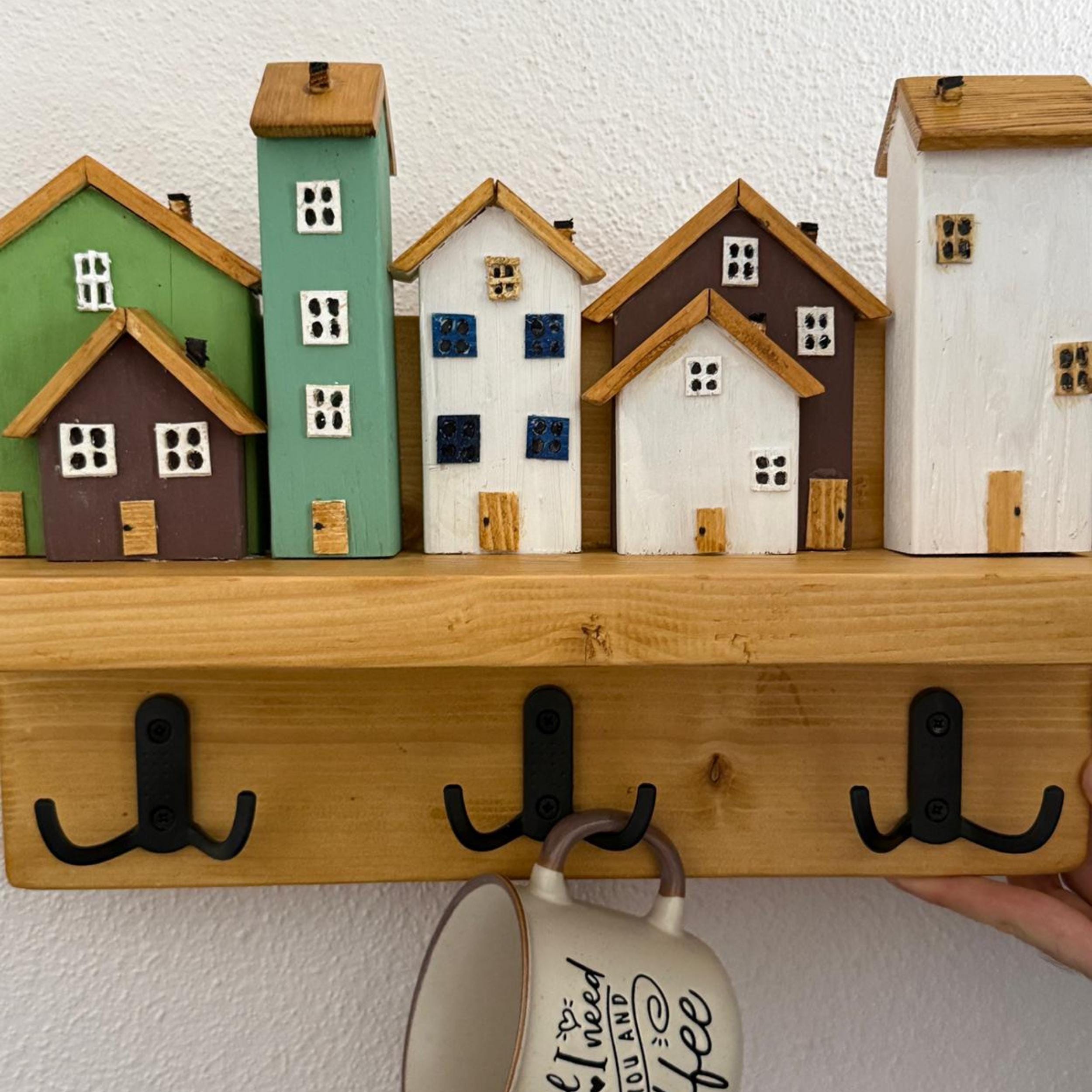 Handmade Wooden Key Holder Wall Mount – Rustic House Key Rack With ...
