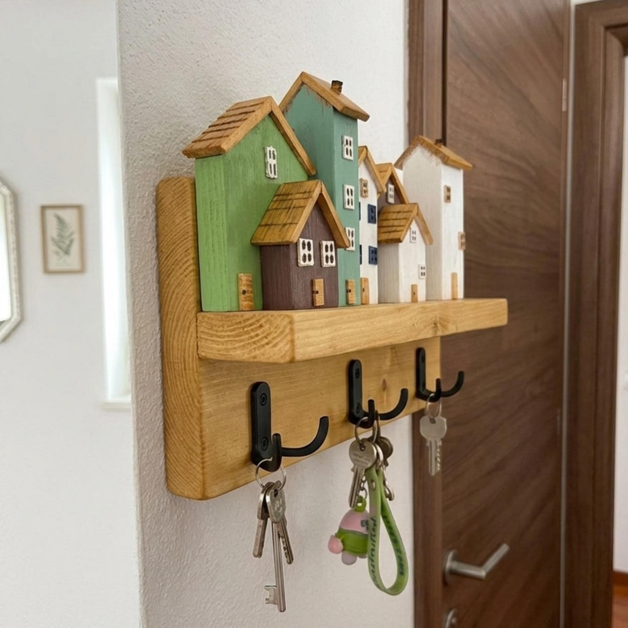 Handmade Wooden Key Holder Wall Mount – Rustic House Key Rack With ...