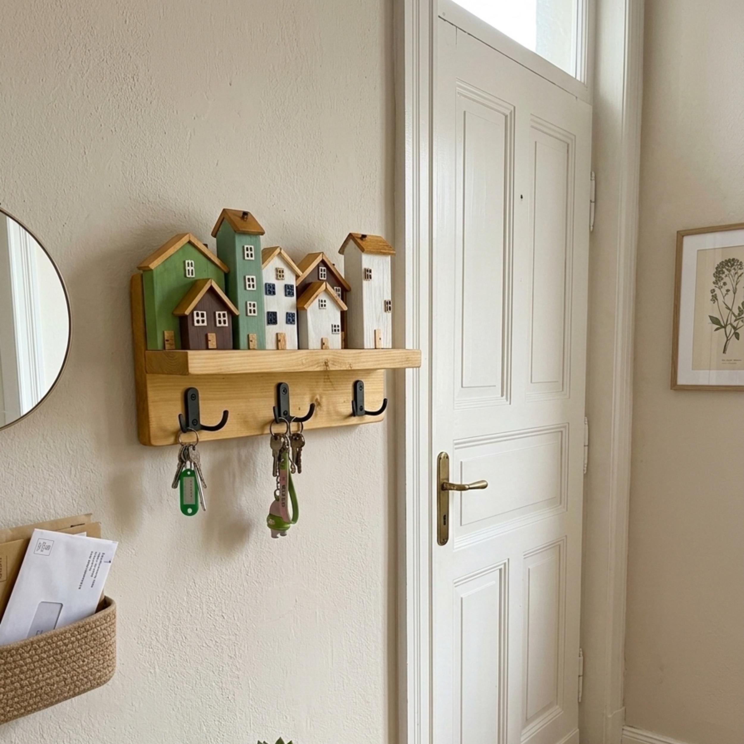 Handmade Wooden Key Holder Wall Mount – Rustic House Key Rack With ...