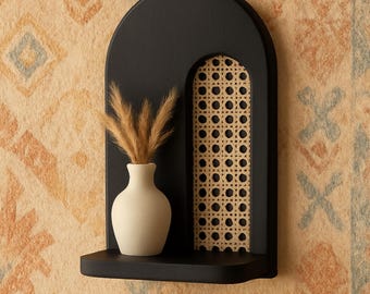 Prateleira de parede artesanal em rattan e madeira – Decoração boho para casa