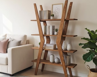 Handcrafted Solid Chestnut Wood X Bookshelf | Handmade Bookcase | Rustic Minimalist Storage Shelf