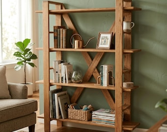 Handmade Solid Wood Bookshelf, Walnut Chestnut or Oak Bookcase, Natural Hardwood Shelf, Rustic Storage Furniture