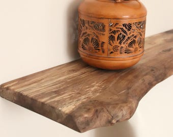 Live Edge Walnut Wood Floating | Handmade Natural Wall Accent with Hidden Brackets