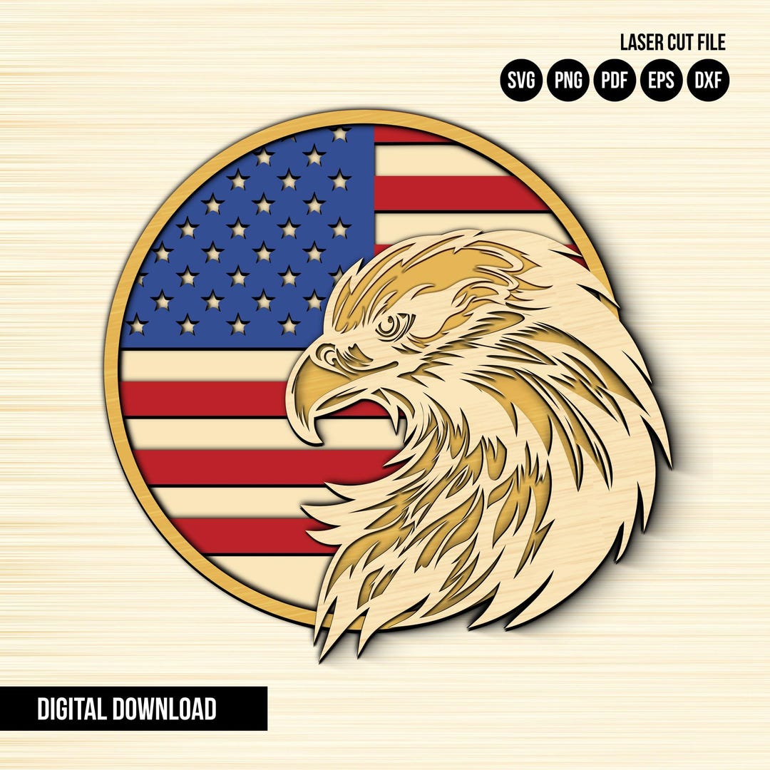 3D Layered Eagle USA Flag SVG: Patriotic Laser Cut File (digital ...