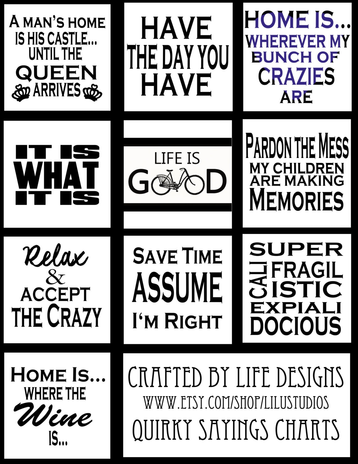 Quirky Sayings Charts for Crochet or Knitting Pattern {graph Style Pattern and Charts} - Etsy
