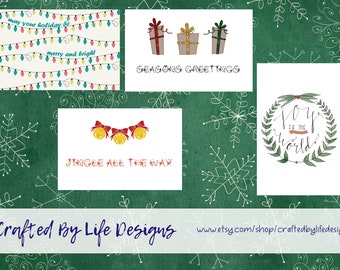 Happy Holidays Greeting Card Pack of Four Printable Cards, DIY xmas card, printable, digital file