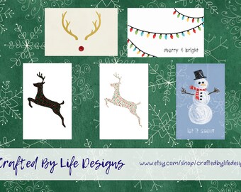 Modern Christmas Card Pack of Four Printable Cards, diy xmas card, printable, digital file, MULTIPLE color options!