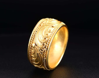 Gold Plated Engraved Band Ring | Vintage Boho Jewelry