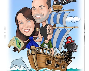 Custom drawn save the date card – save the date magnet – caricature portrait – one of a kind wedding