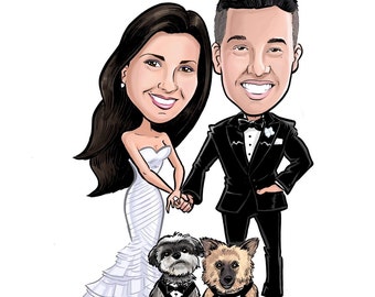 One of a kind wedding gift, a custom caricature portrait of the happy couple.