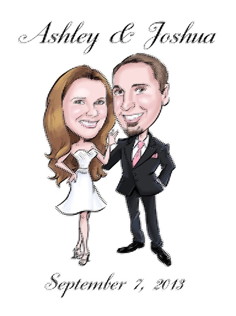 Custom Caricature Portrait for Display and Signing at Reception, Guest Book Poster, Sign In Board image 2