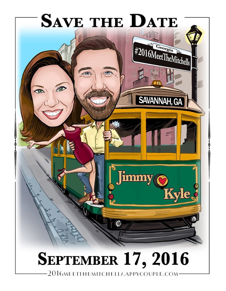 Las Vegas wedding save the date cards destination wedding save the date magnets custom caricature sign in board image 8