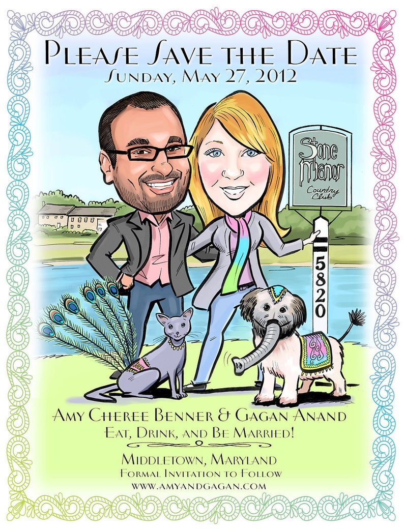 Indian Wedding Cute Caricature Save the Date Cards and Magnets, Wedding Invitations image 3