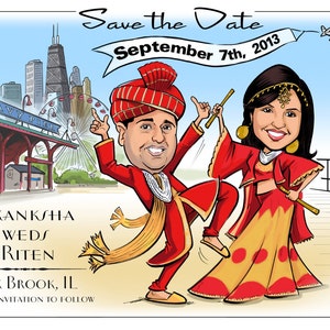 Indian Wedding Cute Caricature Save the Date Cards and Magnets, Wedding Invitations image 4