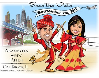 Indian Wedding Cute Caricature Save the Date Cards and Magnets, Wedding Invitations