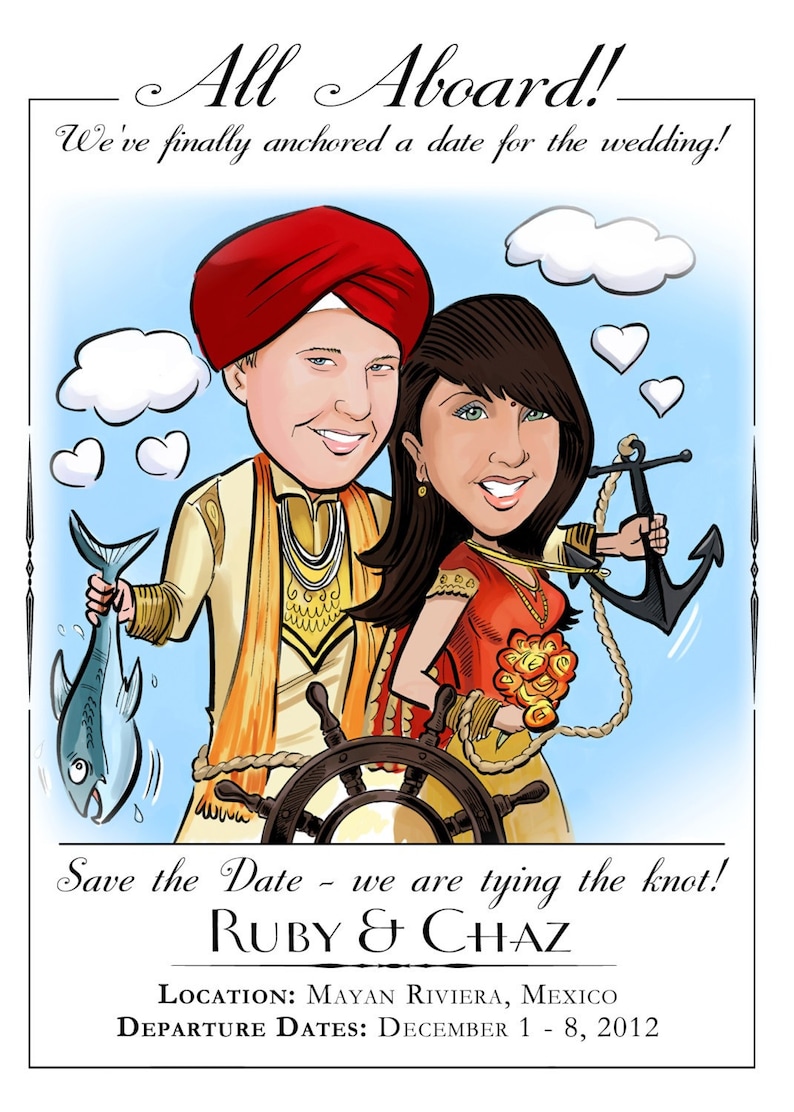 Indian Wedding Cute Caricature Save the Date Cards and Magnets, Wedding Invitations image 5