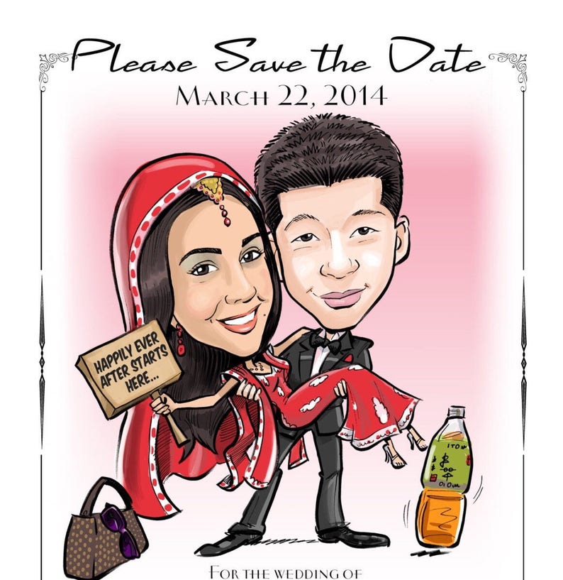 Indian Wedding Cute Caricature Save the Date Cards and Magnets, Wedding Invitations image 2