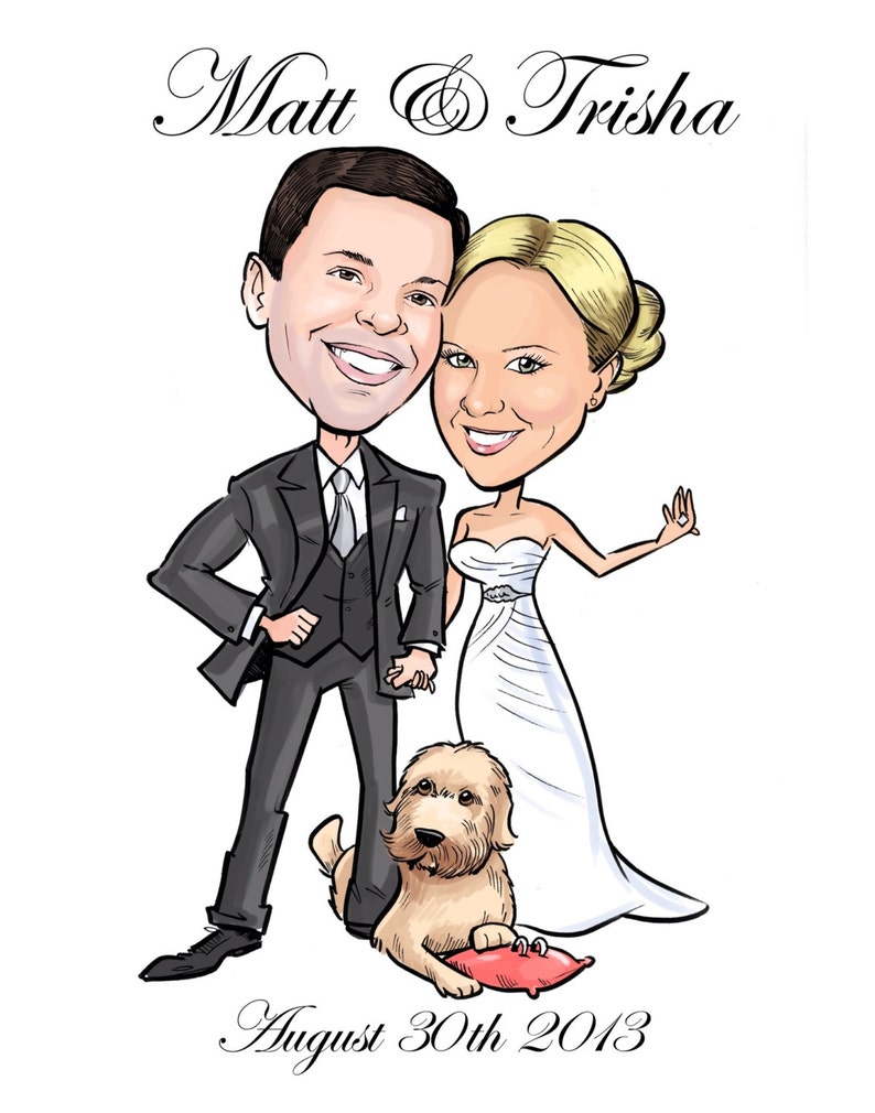 Custom Caricature Portrait for Display and Signing at Reception, Guest Book Poster, Sign In Board image 3