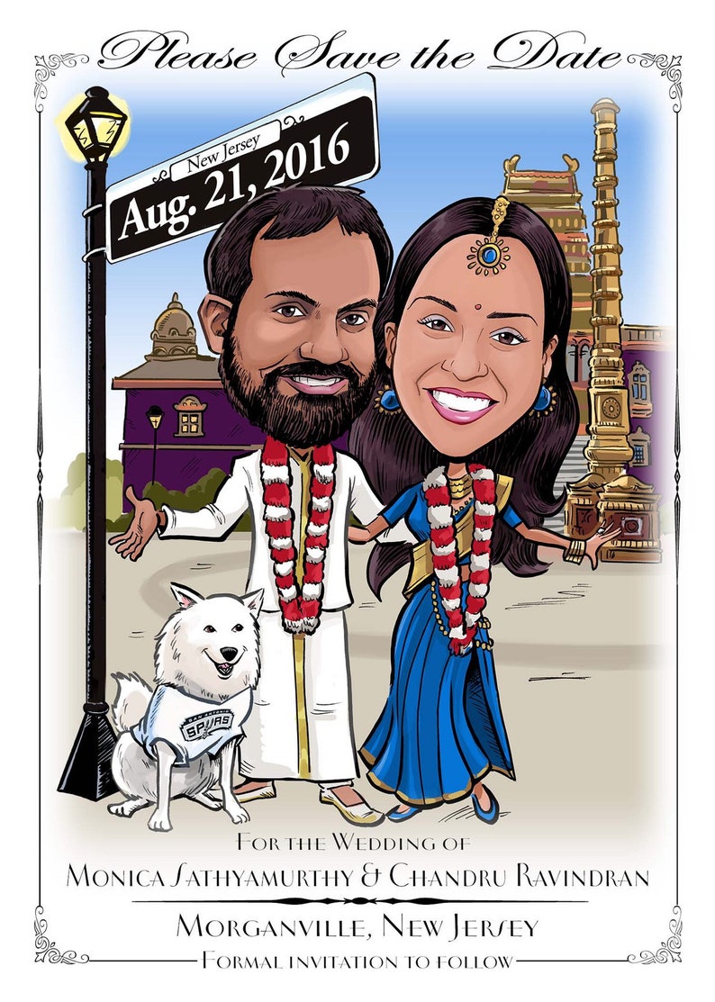Las Vegas wedding save the date cards destination wedding save the date magnets custom caricature sign in board image 9